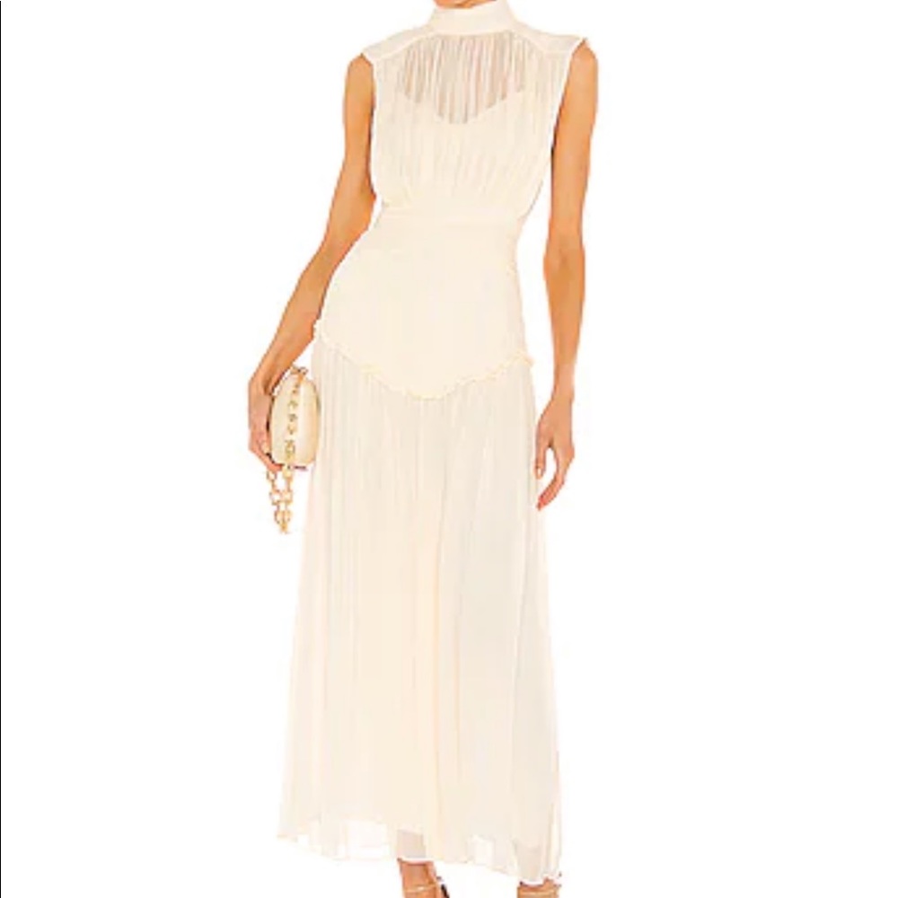 Shona Joy CLEMENCE HIGH NECK MIDI DRESS IN CREAM